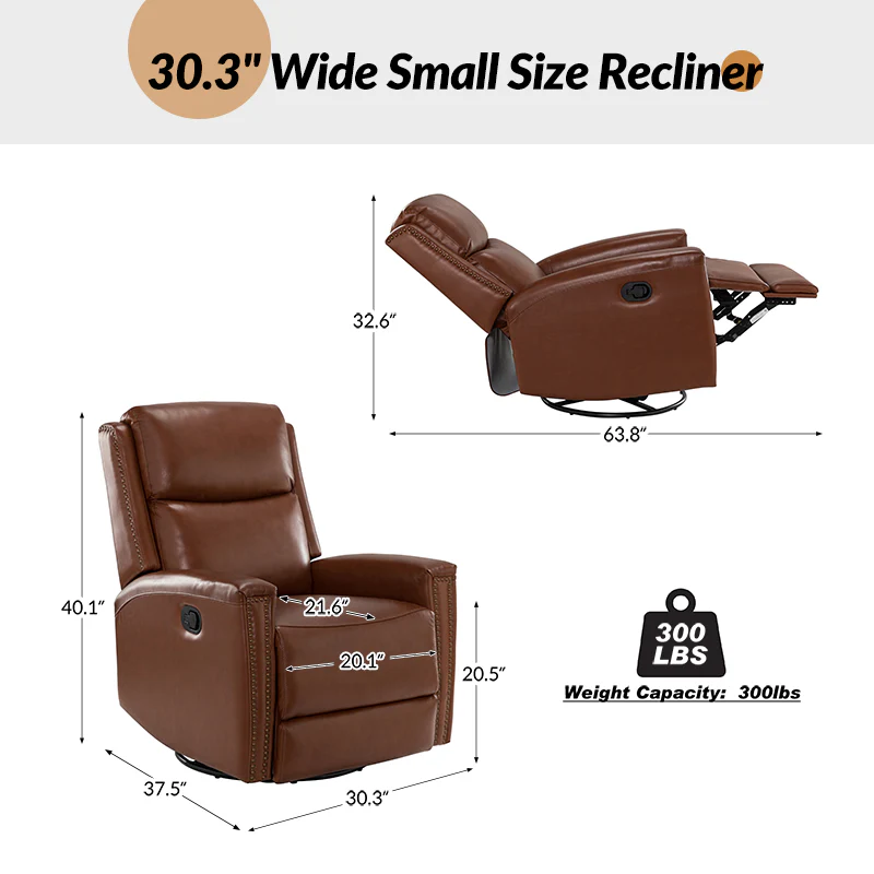 Aniceta 30.31" Wide Genuine Leather Swivel Rocker Glider Recliner - Image 3