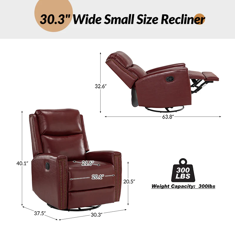 Aniceta 30.31" Wide Genuine Leather Swivel Rocker Glider Recliner - Image 43