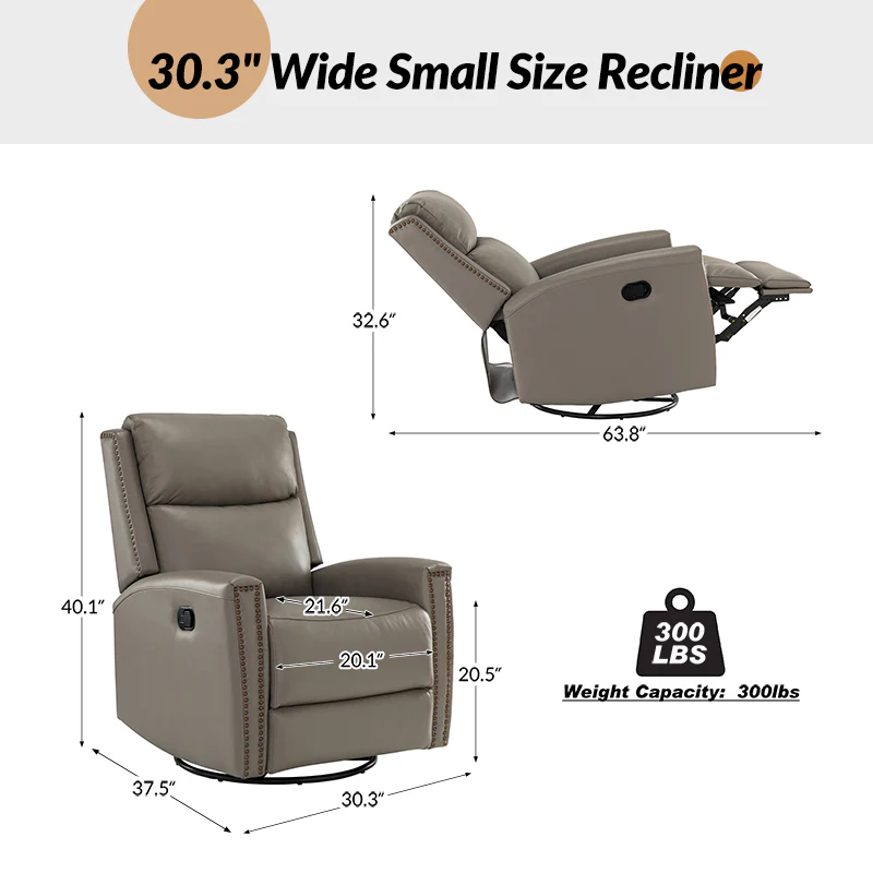 Aniceta 30.31" Wide Genuine Leather Swivel Rocker Glider Recliner - Image 51