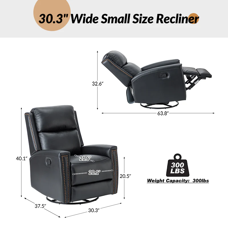 Aniceta 30.31" Wide Genuine Leather Swivel Rocker Glider Recliner - Image 59