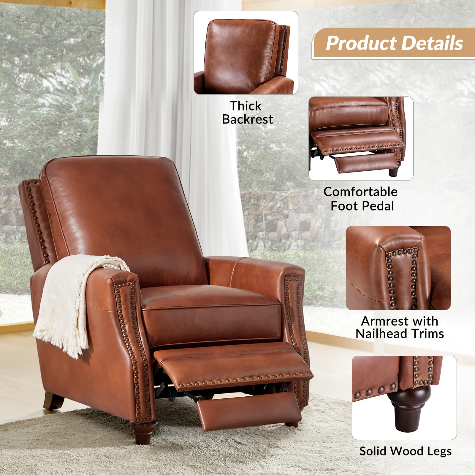 Annabelle Genuine Leather Recliner Chair(Optional Types) - Image 13