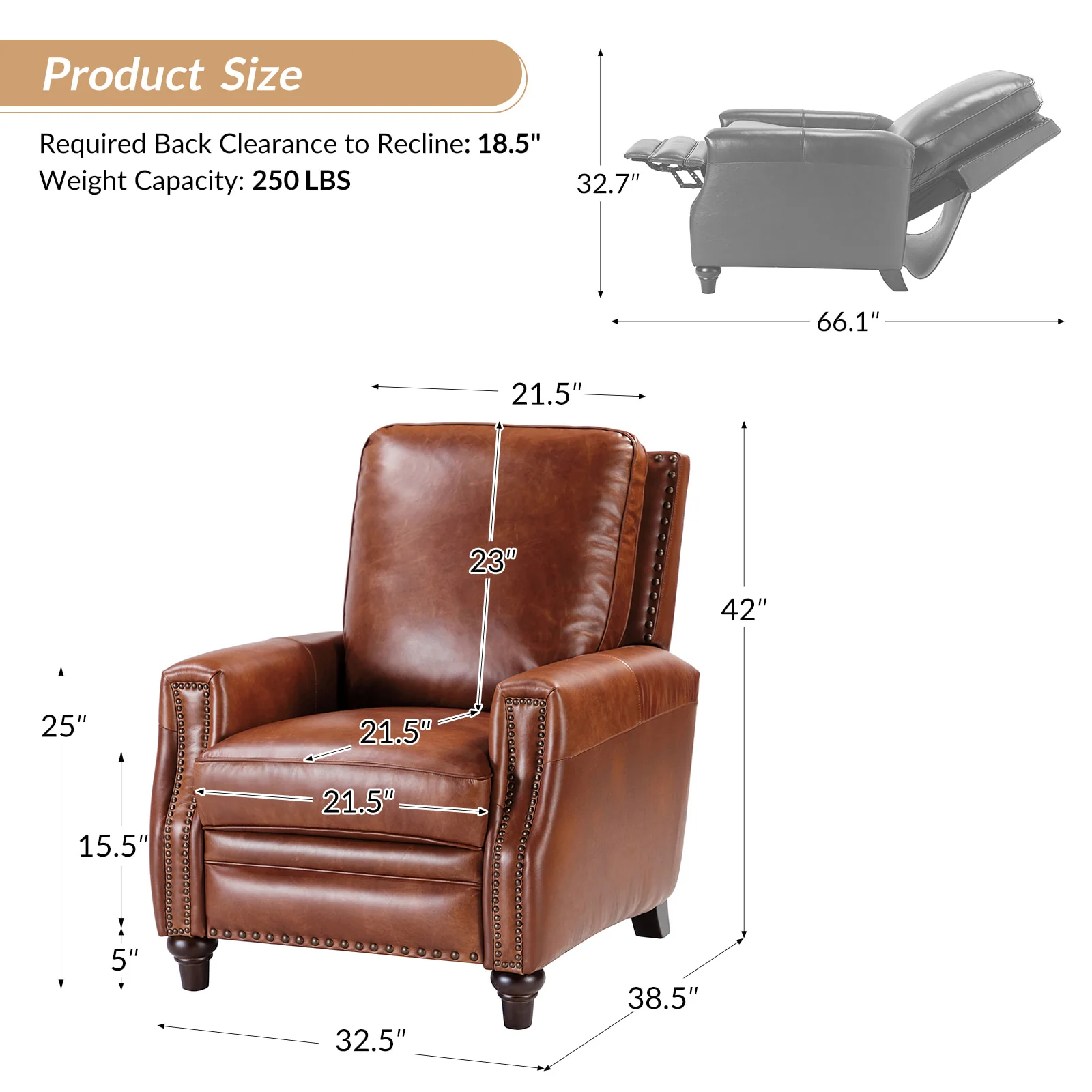 Annabelle Genuine Leather Recliner Chair(Optional Types) - Image 50