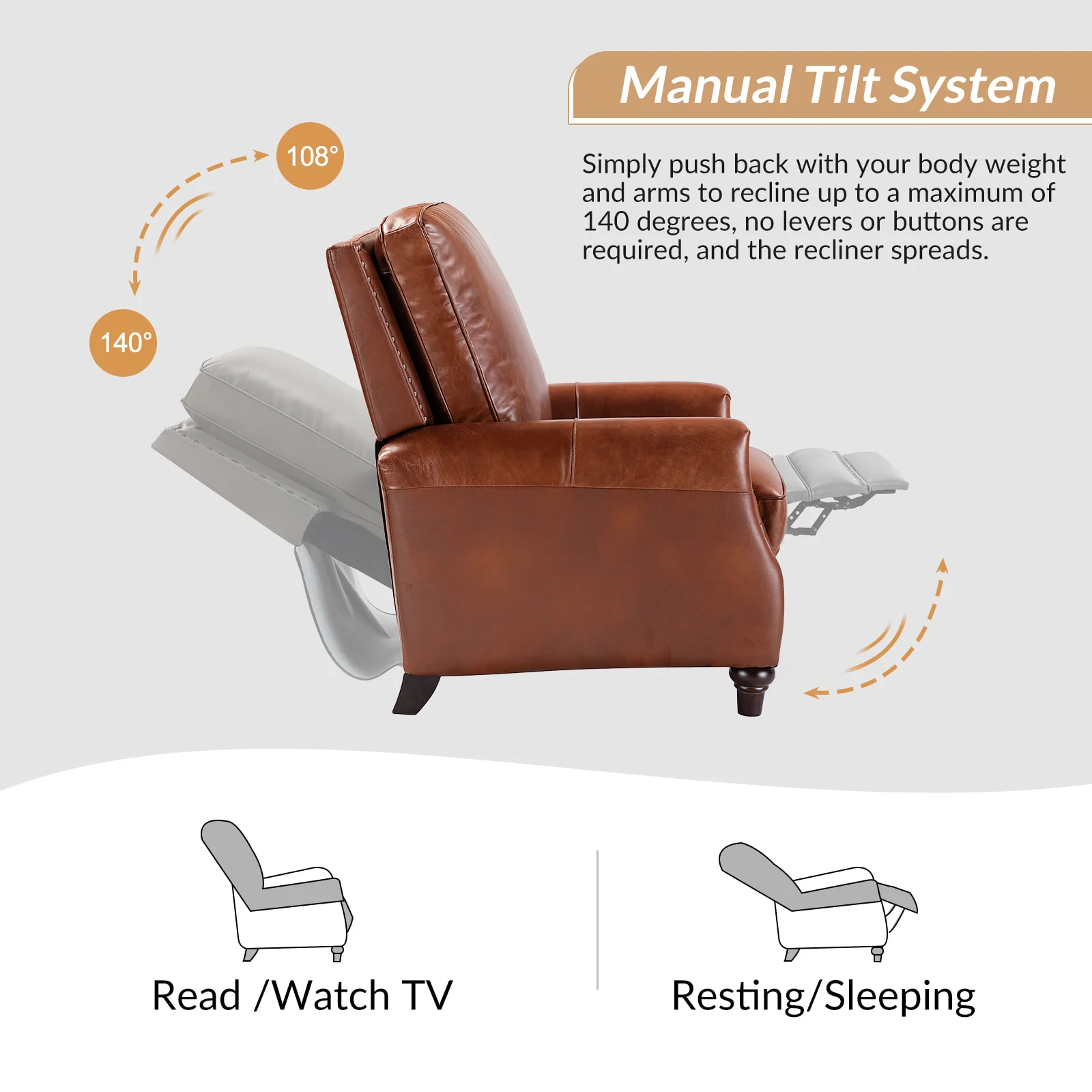 Annabelle Genuine Leather Recliner Chair(Optional Types) - Image 53