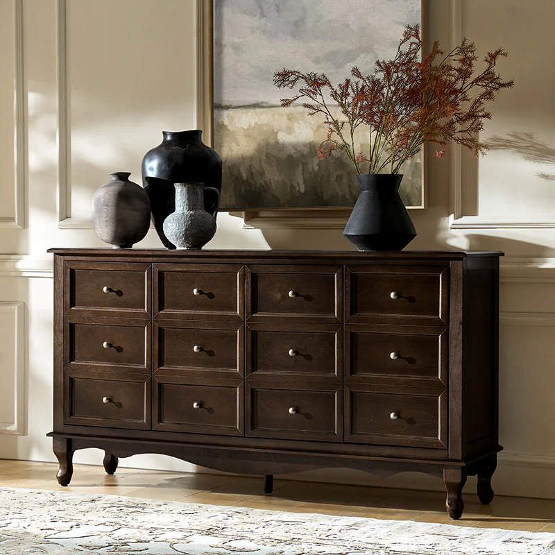 Antique-Inspired 4-Door Sideboard Cabinet - Decorative Drawer Illusion - Image 10