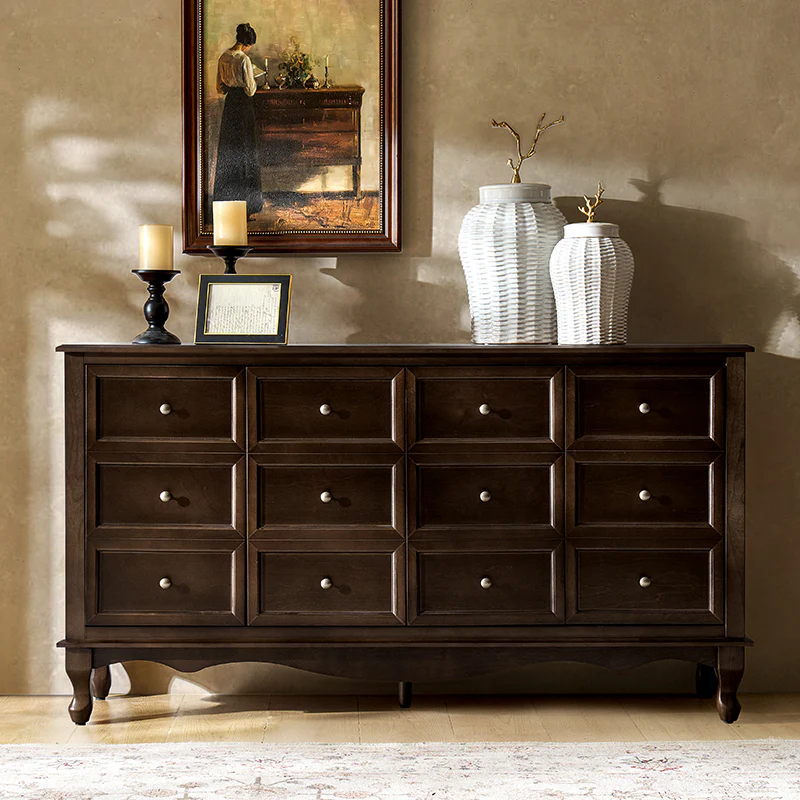 Antique-Inspired 4-Door Sideboard Cabinet - Decorative Drawer Illusion - Image 11