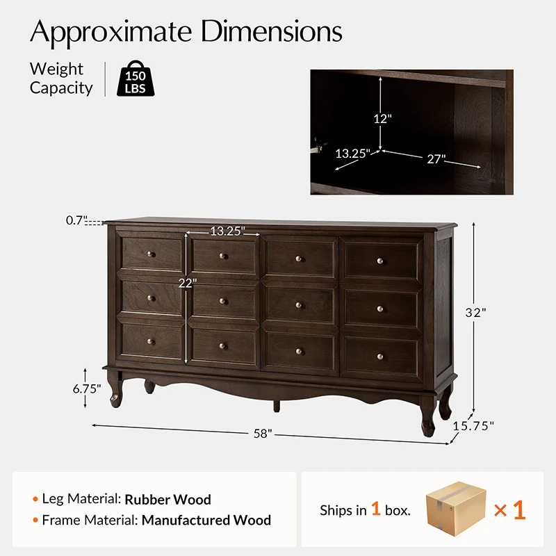 Antique-Inspired 4-Door Sideboard Cabinet - Decorative Drawer Illusion - Image 17