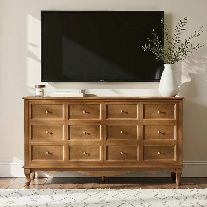 Antique-Inspired 4-Door Sideboard Cabinet - Decorative Drawer Illusion - Image 4