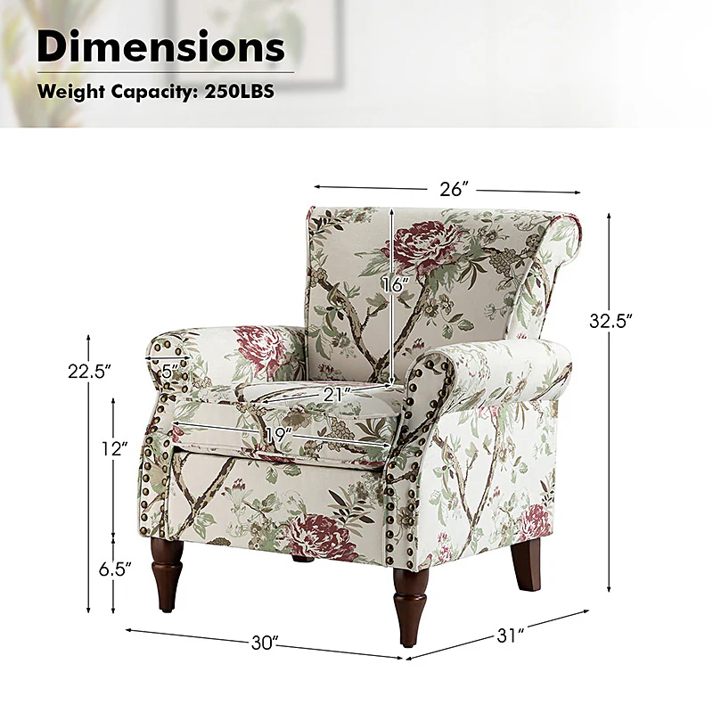 Artemisa Modern Floral Pattern Upholstered Armchair - Image 11