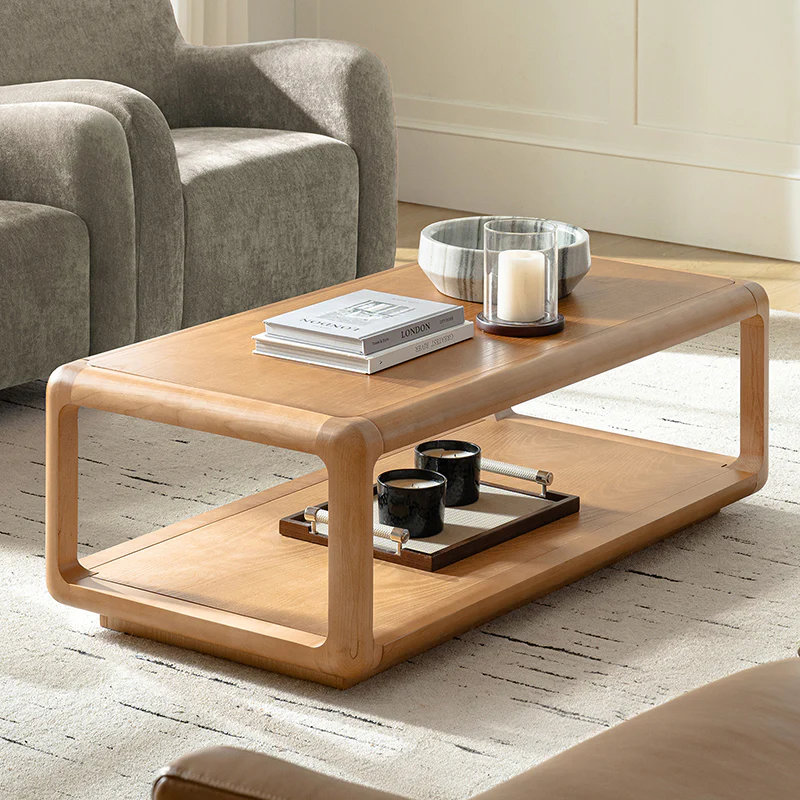 Arved Modern Solid Wood Coffee Table with Open Storage Compartment and Rounded Corners - Image 10