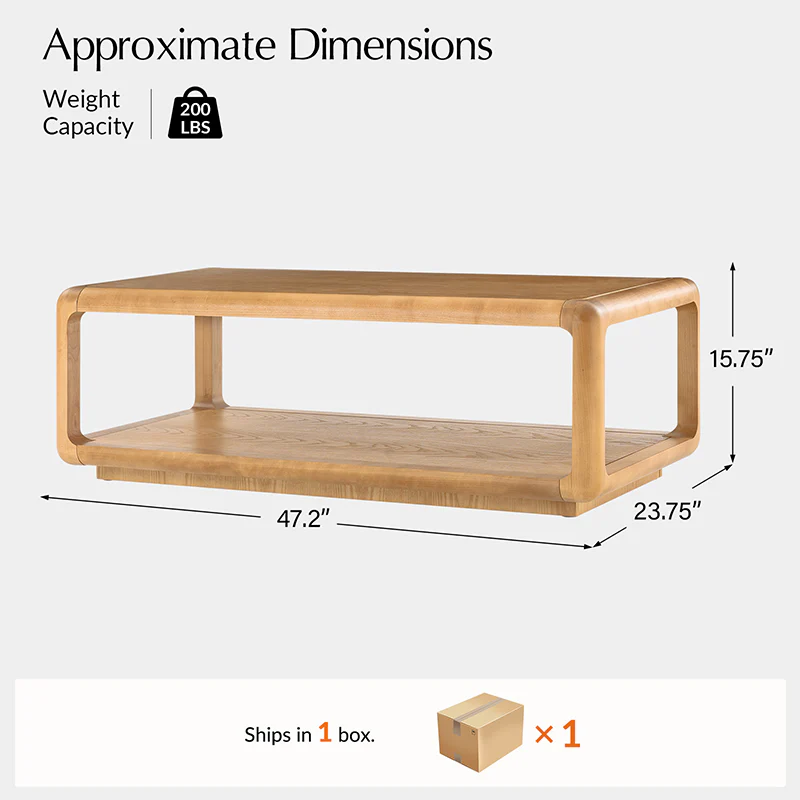 Arved Modern Solid Wood Coffee Table with Open Storage Compartment and Rounded Corners - Image 11