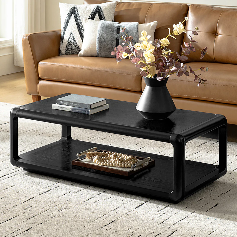 Arved Modern Solid Wood Coffee Table with Open Storage Compartment and Rounded Corners - Image 17