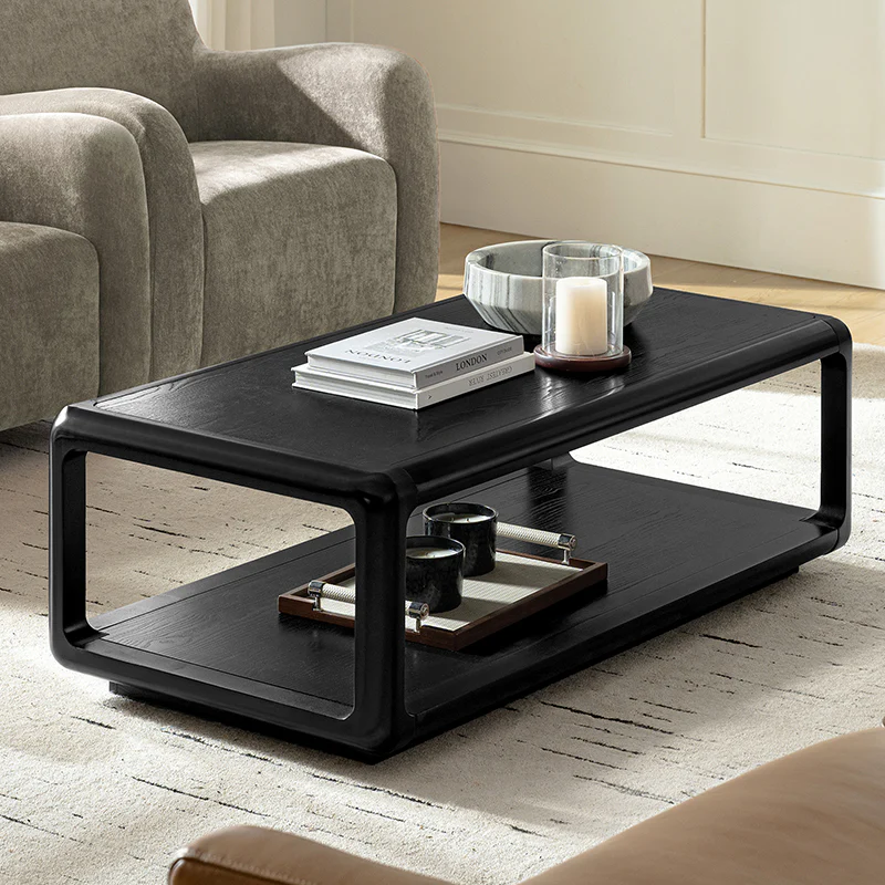 Arved Modern Solid Wood Coffee Table with Open Storage Compartment and Rounded Corners - Image 18