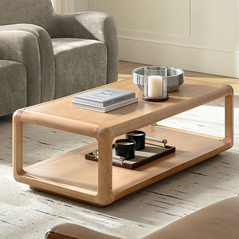 Arved Modern Solid Wood Coffee Table with Open Storage Compartment and Rounded Corners - Image 2