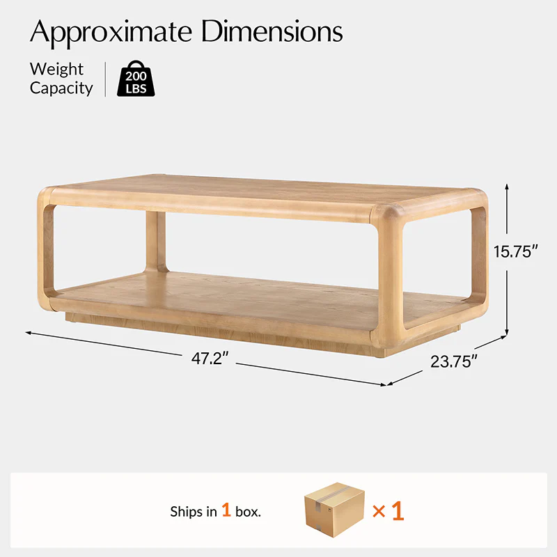 Arved Modern Solid Wood Coffee Table with Open Storage Compartment and Rounded Corners - Image 3