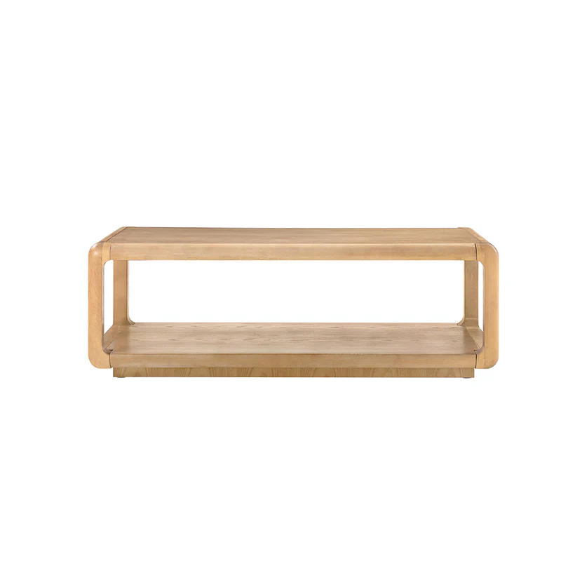 Arved Modern Solid Wood Coffee Table with Open Storage Compartment and Rounded Corners - Image 4