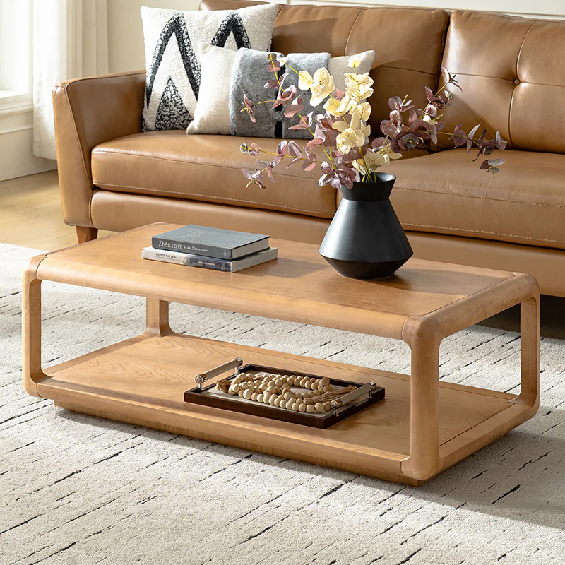 Arved Modern Solid Wood Coffee Table with Open Storage Compartment and Rounded Corners - Image 9