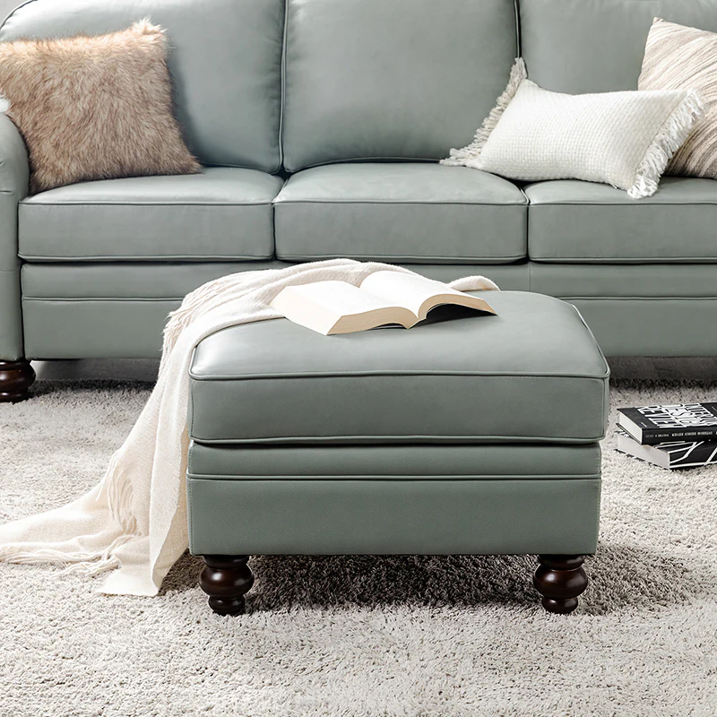 Basilio Contemporary Genuine Leather Ottoman for Living Room - Image 10
