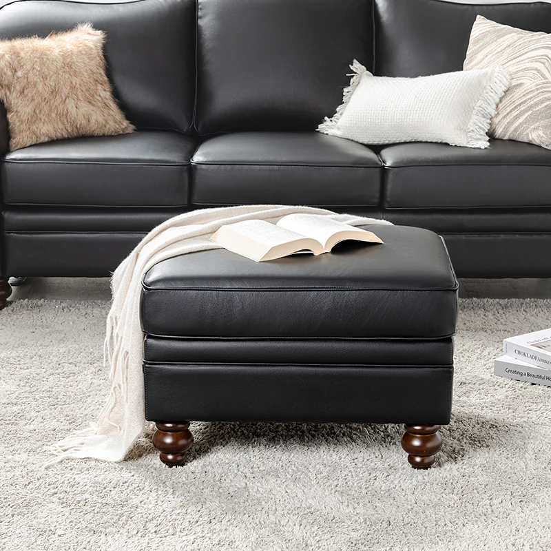 Basilio Contemporary Genuine Leather Ottoman for Living Room - Image 18