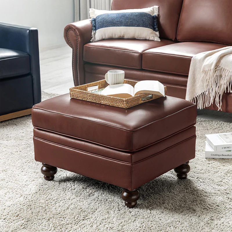 Basilio Contemporary Genuine Leather Ottoman for Living Room - Image 25