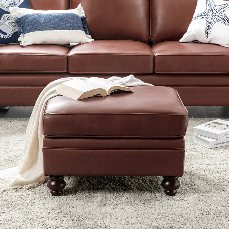 Basilio Contemporary Genuine Leather Ottoman for Living Room - Image 26