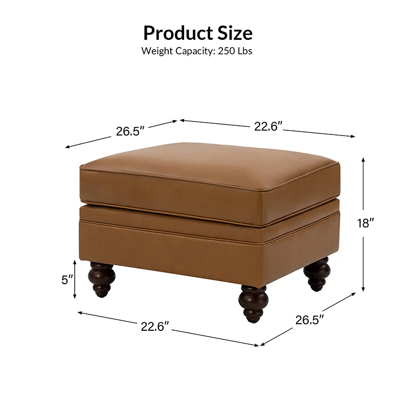Basilio Contemporary Genuine Leather Ottoman for Living Room - Image 3