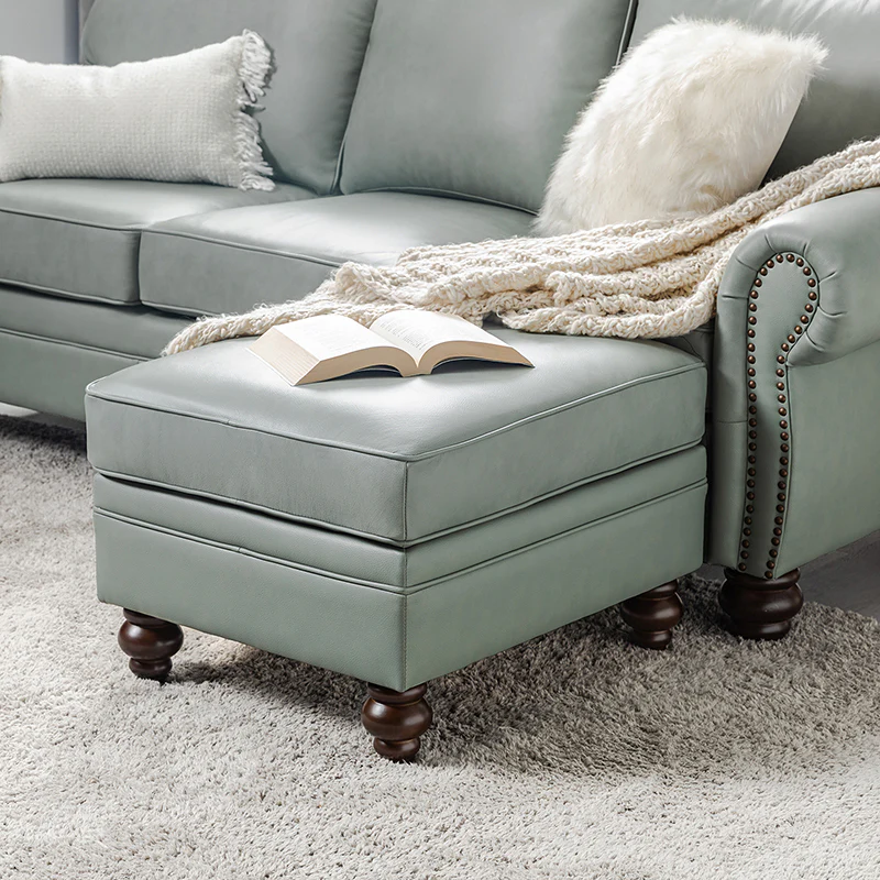 Basilio Contemporary Genuine Leather Ottoman for Living Room - Image 9