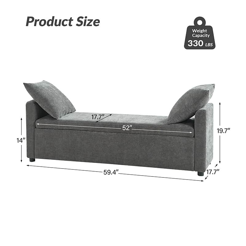 Benito 59.4" Wide End of Bed Storage Couch Bench with Two Throw Pillows - Image 11