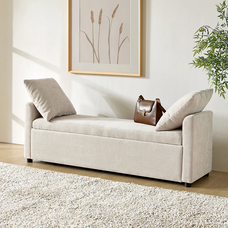Benito 59.4" Wide End of Bed Storage Couch Bench with Two Throw Pillows - Image 17