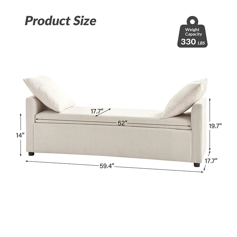 Benito 59.4" Wide End of Bed Storage Couch Bench with Two Throw Pillows - Image 18