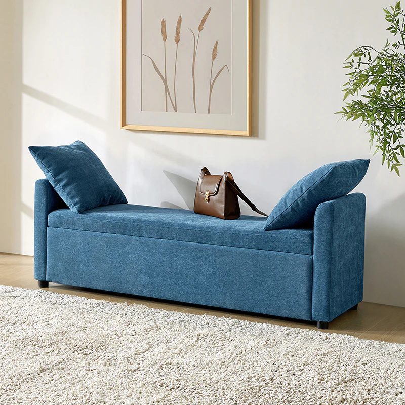 Benito 59.4" Wide End of Bed Storage Couch Bench with Two Throw Pillows - Image 24