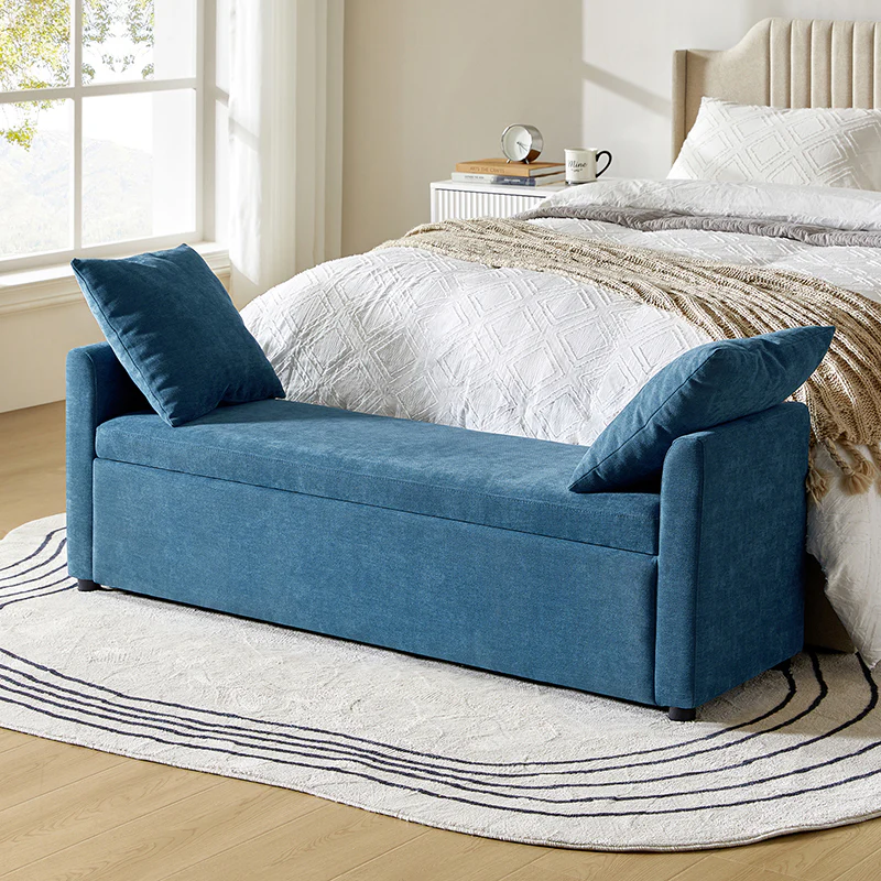Benito 59.4" Wide End of Bed Storage Couch Bench with Two Throw Pillows - Image 25