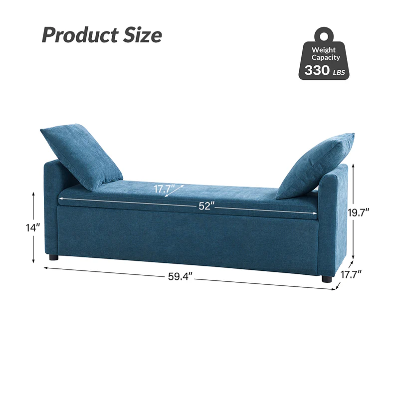 Benito 59.4" Wide End of Bed Storage Couch Bench with Two Throw Pillows - Image 26