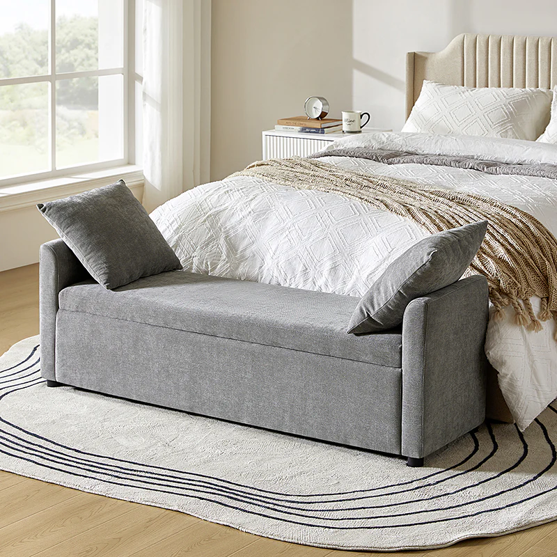 Benito 59.4" Wide End of Bed Storage Couch Bench with Two Throw Pillows - Image 32