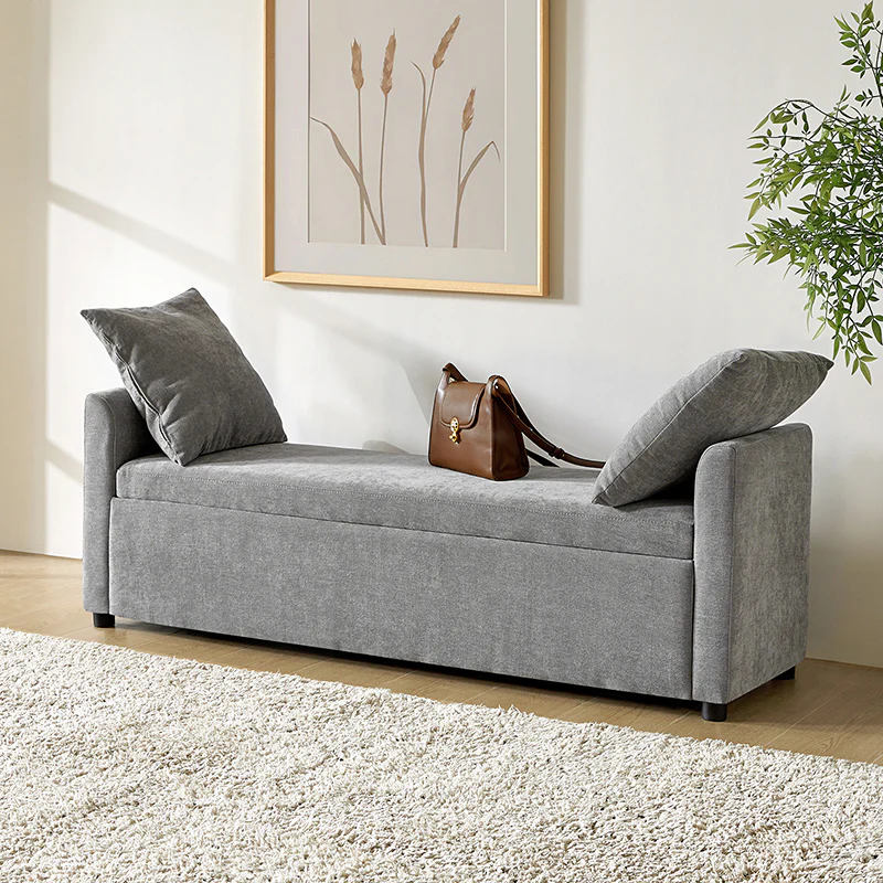 Benito 59.4" Wide End of Bed Storage Couch Bench with Two Throw Pillows - Image 33