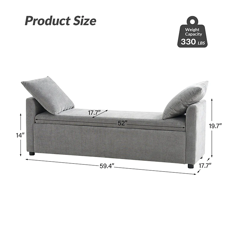 Benito 59.4" Wide End of Bed Storage Couch Bench with Two Throw Pillows - Image 34