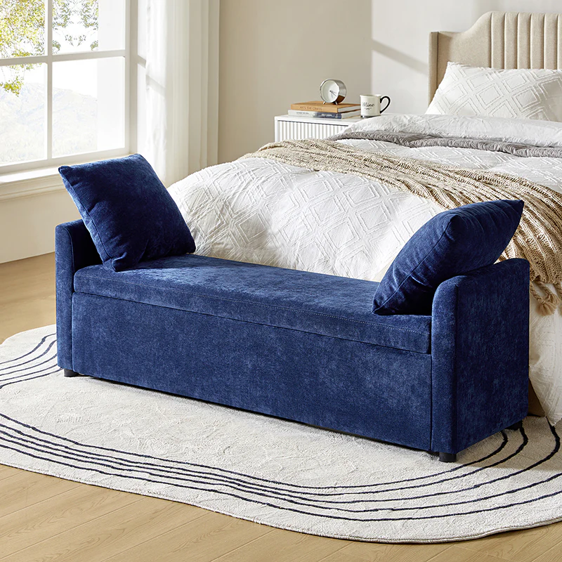 Benito 59.4" Wide End of Bed Storage Couch Bench with Two Throw Pillows - Image 40
