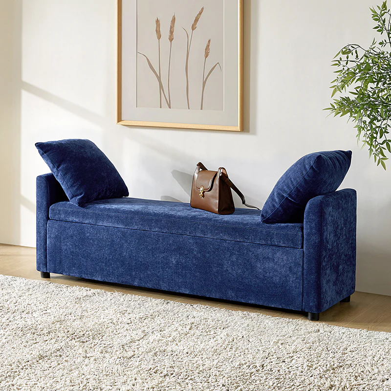 Benito 59.4" Wide End of Bed Storage Couch Bench with Two Throw Pillows - Image 41