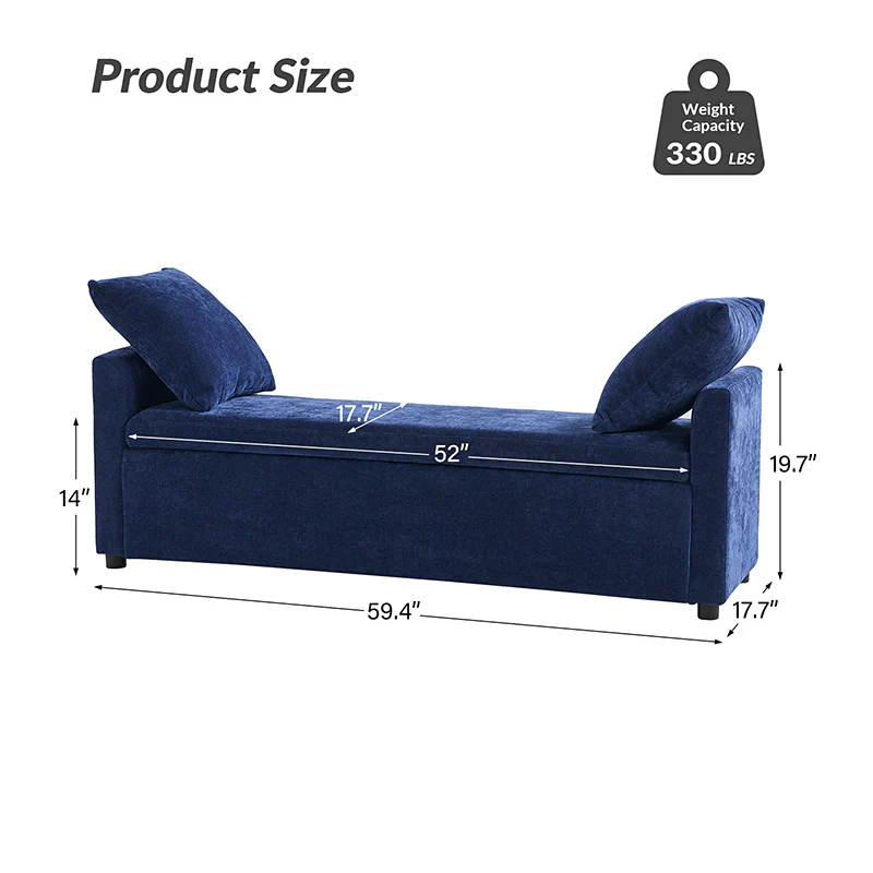 Benito 59.4" Wide End of Bed Storage Couch Bench with Two Throw Pillows - Image 42