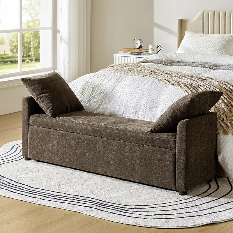 Benito 59.4" Wide End of Bed Storage Couch Bench with Two Throw Pillows - Image 48
