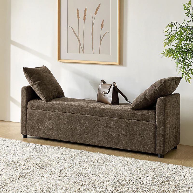 Benito 59.4" Wide End of Bed Storage Couch Bench with Two Throw Pillows - Image 49