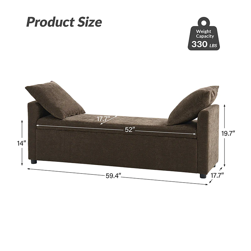 Benito 59.4" Wide End of Bed Storage Couch Bench with Two Throw Pillows - Image 50
