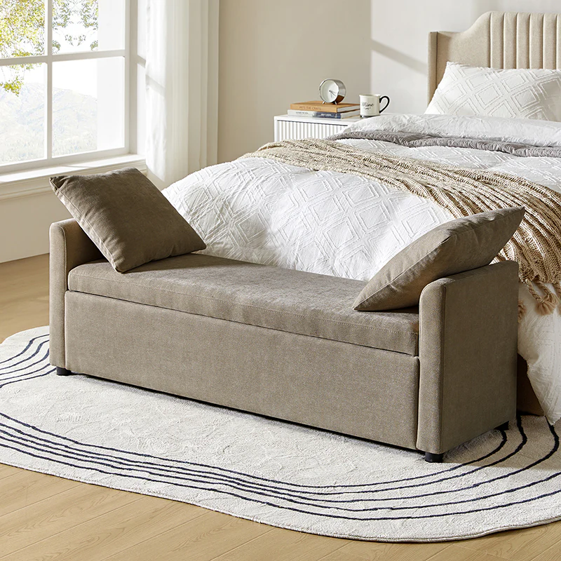 Benito 59.4" Wide End of Bed Storage Couch Bench with Two Throw Pillows - Image 56