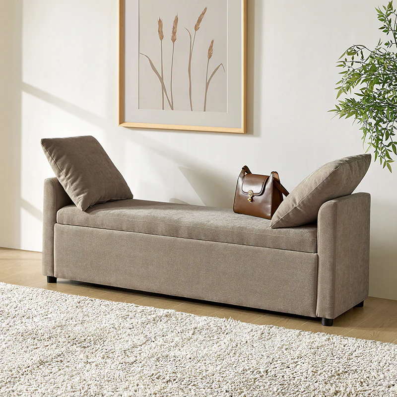 Benito 59.4" Wide End of Bed Storage Couch Bench with Two Throw Pillows - Image 57