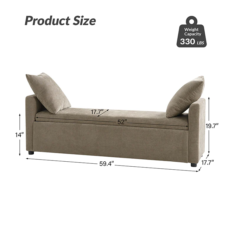 Benito 59.4" Wide End of Bed Storage Couch Bench with Two Throw Pillows - Image 58
