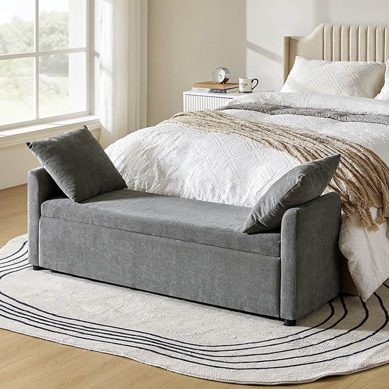 Benito 59.4" Wide End of Bed Storage Couch Bench with Two Throw Pillows - Image 9