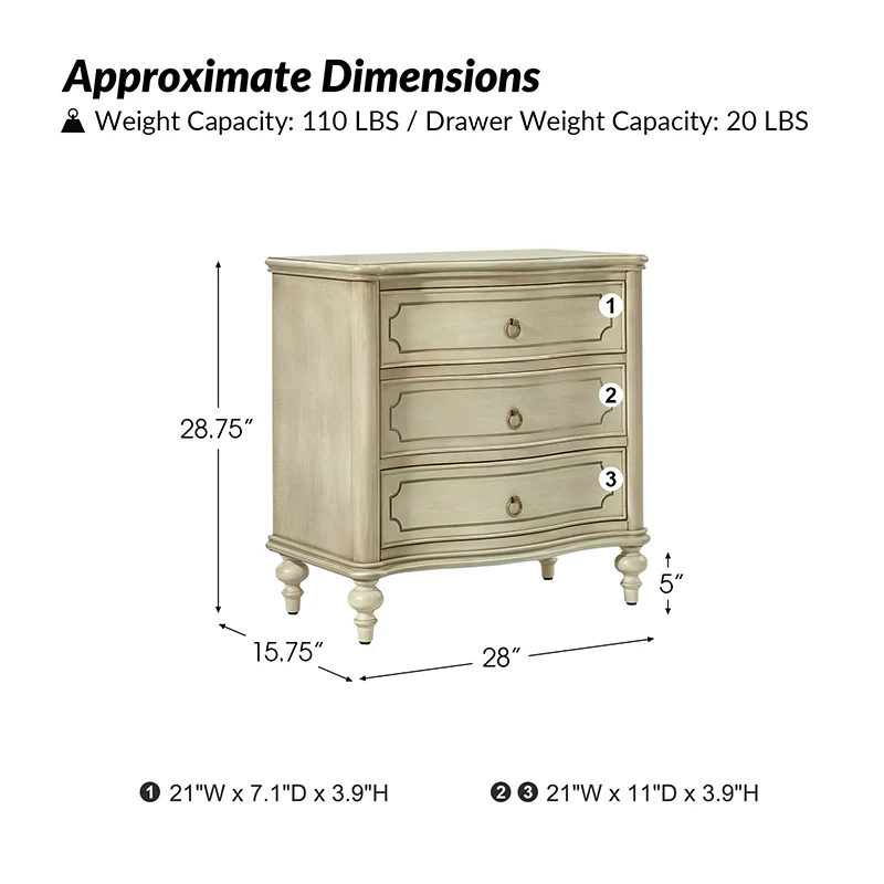 Bernhard 3-Drawer Traditional Style End Table Chest with Built-In Outlets(Optional Types) - Image 10