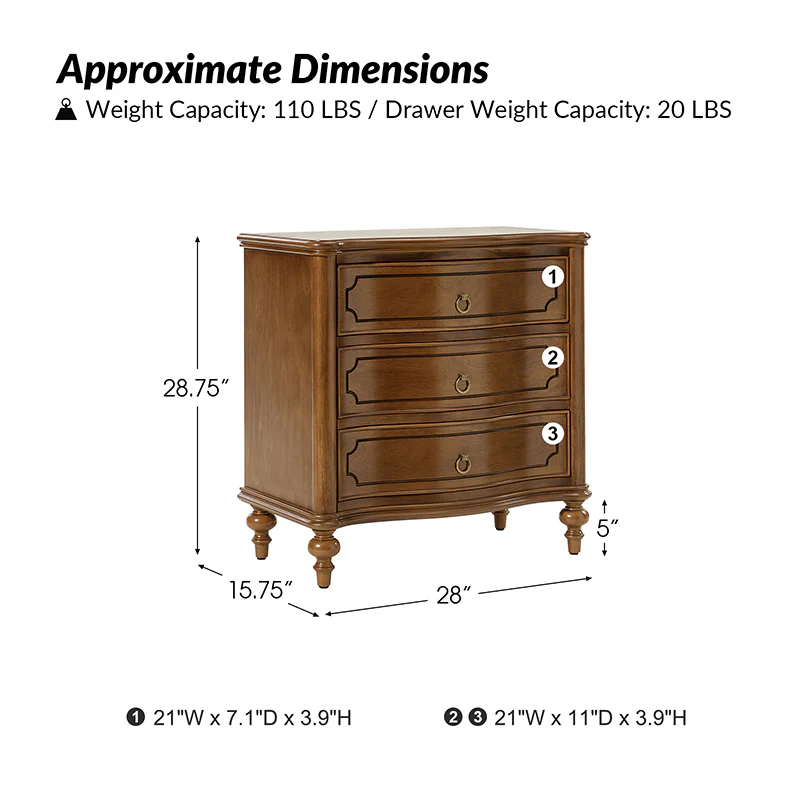 Bernhard 3-Drawer Traditional Style End Table Chest with Built-In Outlets(Optional Types) - Image 17
