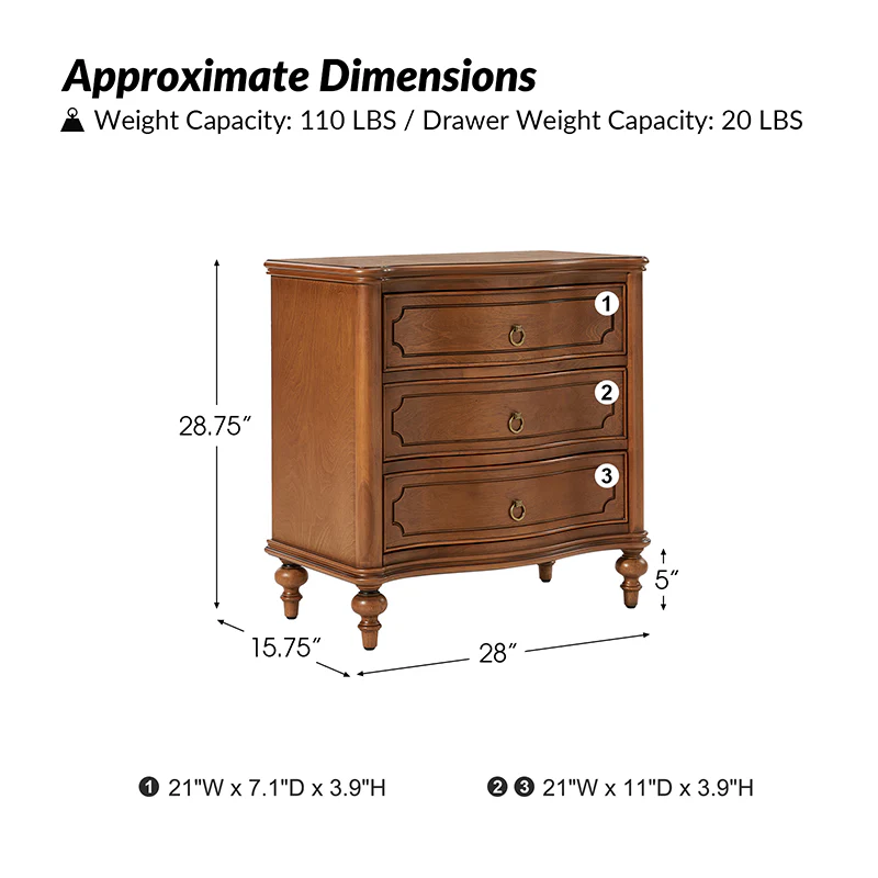 Bernhard 3-Drawer Traditional Style End Table Chest with Built-In Outlets(Optional Types) - Image 3