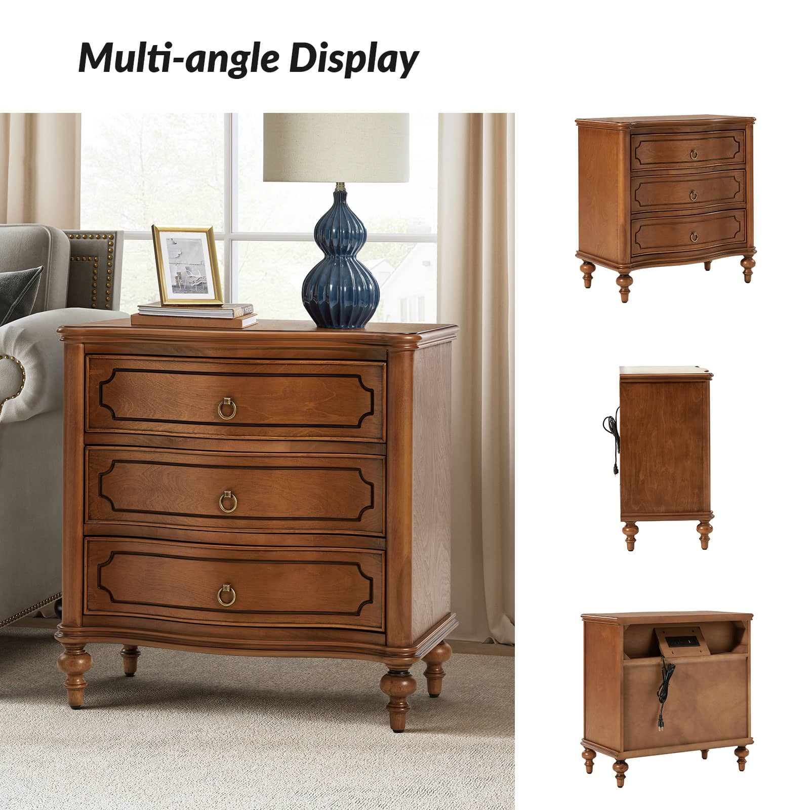Bernhard 3-Drawer Traditional Style End Table Chest with Built-In Outlets(Optional Types) - Image 42