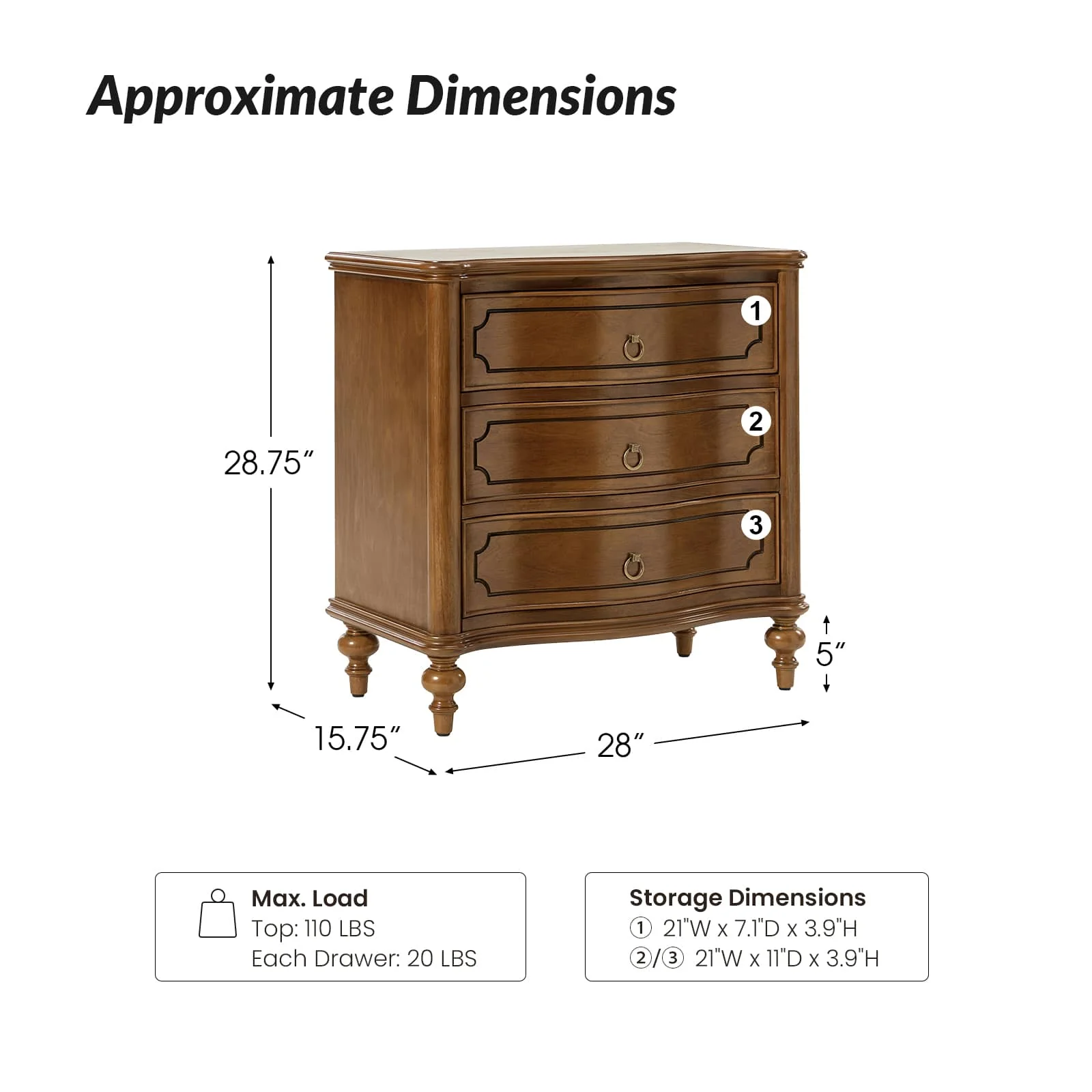 Bernhard 3-Drawer Traditional Style End Table Chest with Built-In Outlets(Optional Types) - Image 45